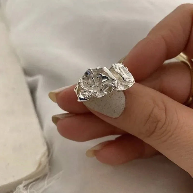 Chunky Irregular Silver Ring – Adjustable Open Band (One-Size)