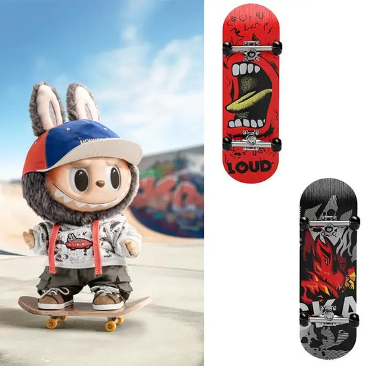Wooden Mini Fingerboard Scooter – Professional Skateboard Toy for BJD/Labubu Dolls (15–17cm)