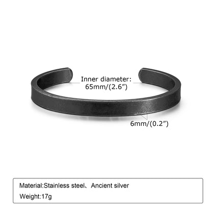 Men’s Vintage Cuff Bangle – Antique Silver Stainless Steel Solid Bracelet