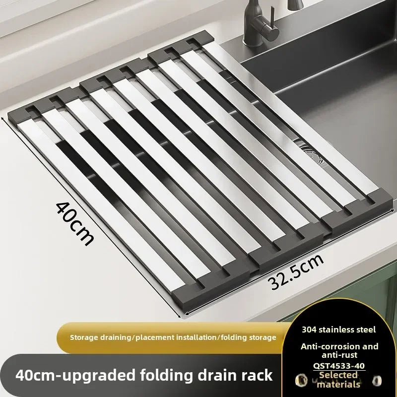 Foldable Stainless Steel Sink Drain Rack – Retractable Dish Drying Basket for Kitchen
