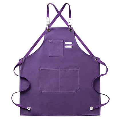 Heavy-Duty Canvas Kitchen & Work Apron – Unisex Chef, Barista, Barber & Workshop Apron with Cross-Back Design & Pockets