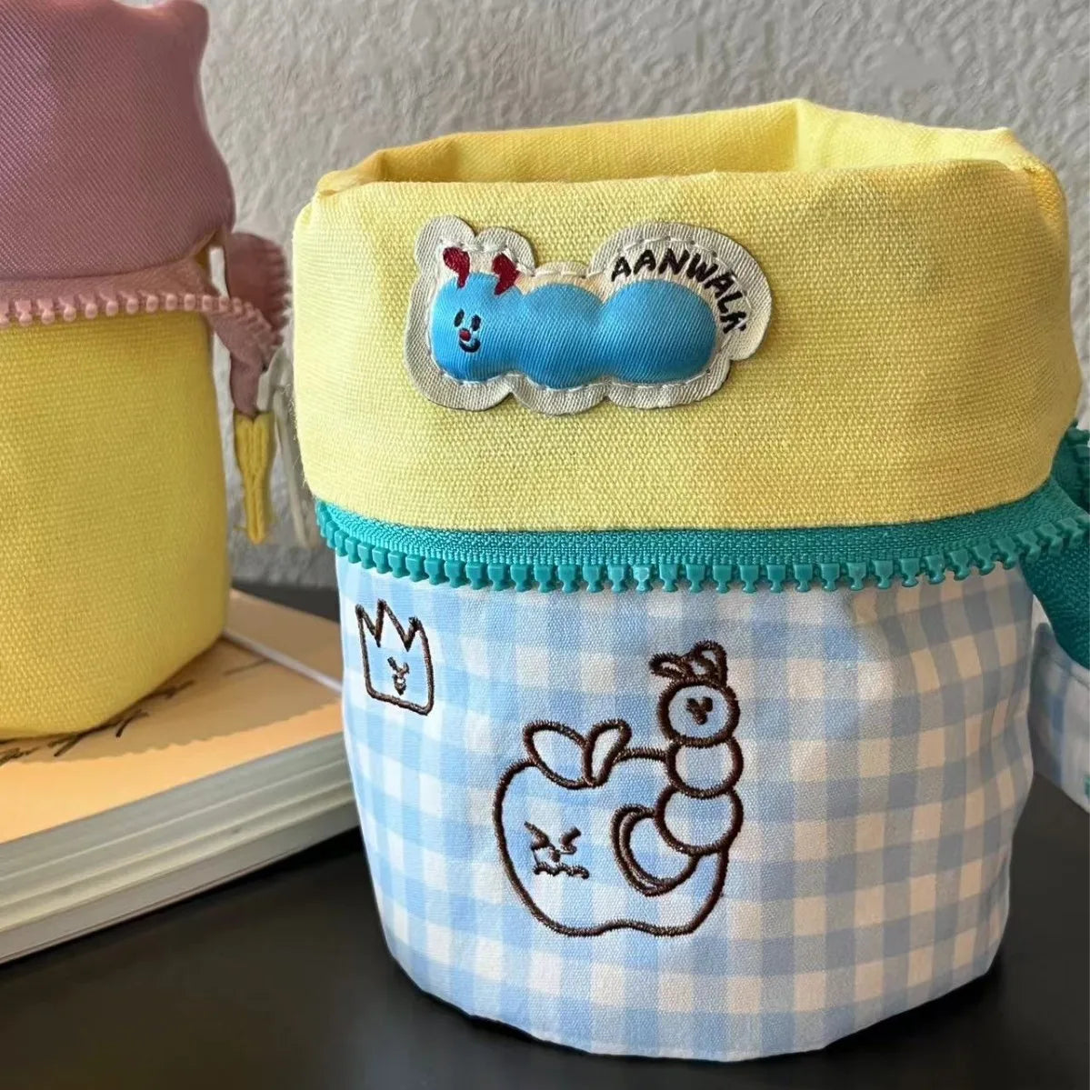 Large Vertical Pencil Case with Flip Cover and Embroidery - Creative Stationery Storage Multifunctional Back To School Supplies