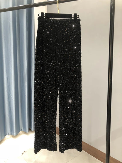 ✨ Women’s High-Waist Sequin Wide-Leg Pants – Sparkling Fashion Statement, Korean Style Party & Casual Wear