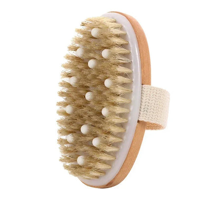 2-in-1 Dry Skin Body Massage Brush – Natural Bristle Anti-Cellulite Exfoliating Tool