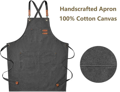 Heavy-Duty Canvas Kitchen & Work Apron – Unisex Chef, Barista, Barber & Workshop Apron with Cross-Back Design & Pockets