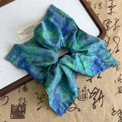 French-Style Satin Scrunchie with Pearl Square Elastic Ponytail Holder