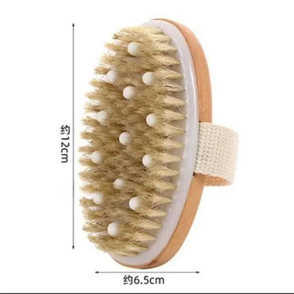2-in-1 Dry Skin Body Massage Brush – Natural Bristle Anti-Cellulite Exfoliating Tool