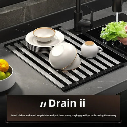 Foldable Stainless Steel Sink Drain Rack – Retractable Dish Drying Basket for Kitchen