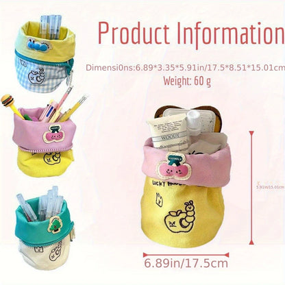 Large Vertical Pencil Case with Flip Cover and Embroidery - Creative Stationery Storage Multifunctional Back To School Supplies
