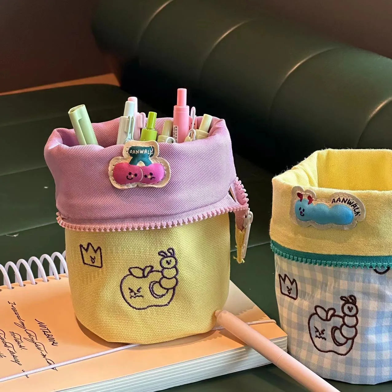 Large Vertical Pencil Case with Flip Cover and Embroidery - Creative Stationery Storage Multifunctional Back To School Supplies