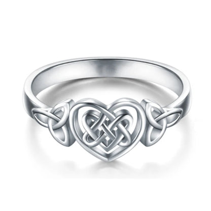 Classic Celtic Heart Knot Ring – White-Gold Color, Delicate Openwork