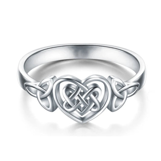 Classic Celtic Heart Knot Ring – White-Gold Color, Delicate Openwork