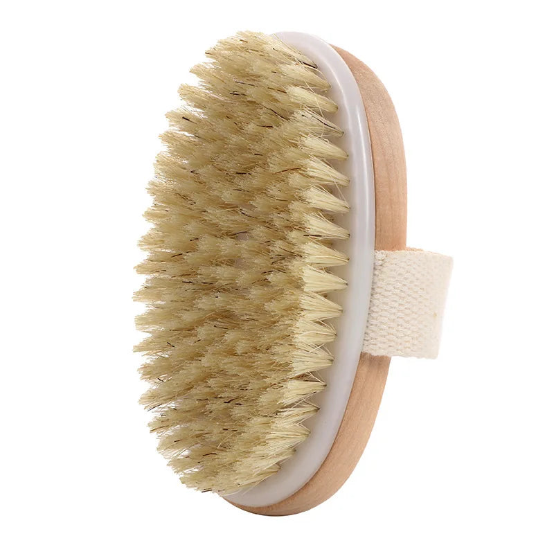 2-in-1 Dry Skin Body Massage Brush – Natural Bristle Anti-Cellulite Exfoliating Tool
