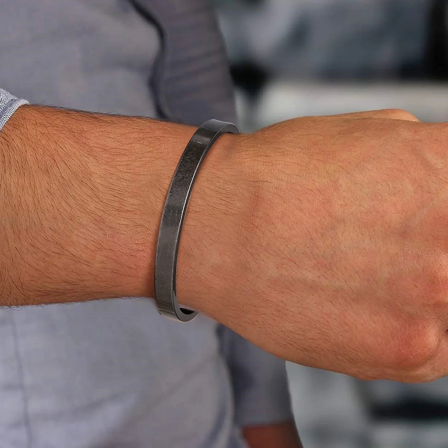 Men’s Vintage Cuff Bangle – Antique Silver Stainless Steel Solid Bracelet