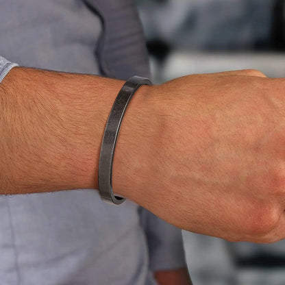 Men’s Vintage Cuff Bangle – Antique Silver Stainless Steel Solid Bracelet