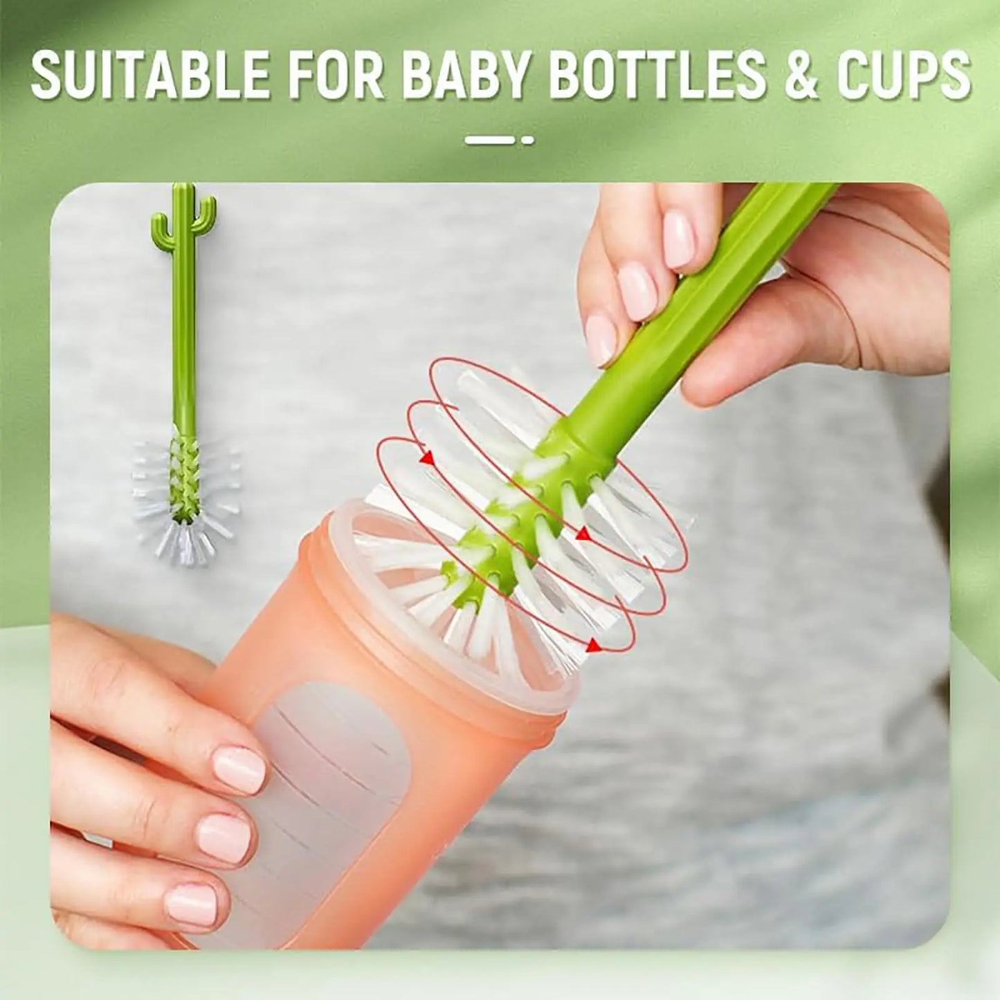 4 Piece Baby Bottle Brush Cleaning Set, Cactus Baby Bottle Brush Set, Long Handle Water Bottle Cleaner, Home Use Cups and Straws
