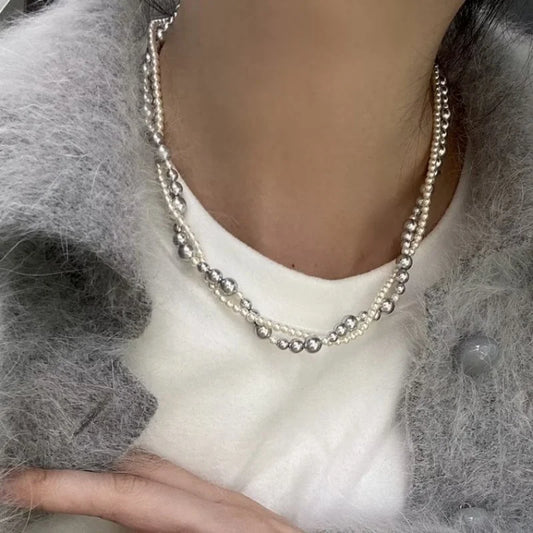 Layered Imitation Pearl Choker Necklace, Magnetic Clasp
