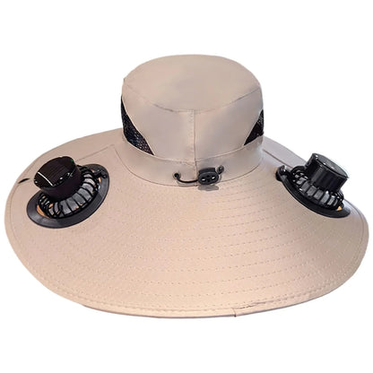 Outdoor Solar & USB Rechargeable Double Fan Sun Hat – Cooling Fisherman Hat for Travel, Fishing & Camping
