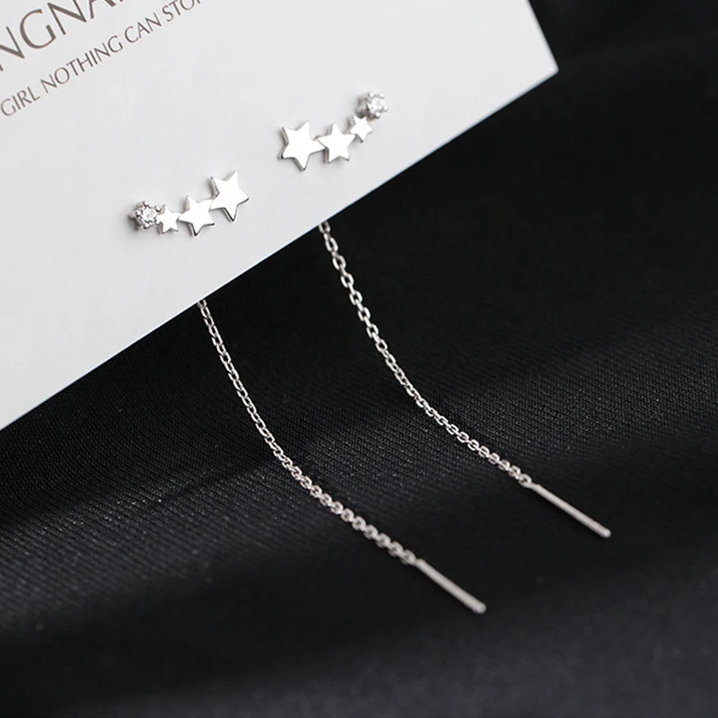 Elegant Cubic Zirconia Drop Earrings – Women’s Classic Long Chain Dangle Earrings, Copper Alloy, Plant-Inspired Design