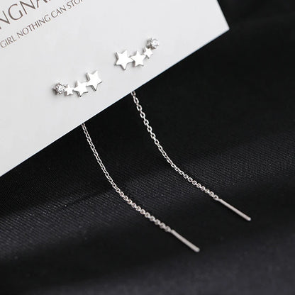 Elegant Cubic Zirconia Drop Earrings – Women’s Classic Long Chain Dangle Earrings, Copper Alloy, Plant-Inspired Design
