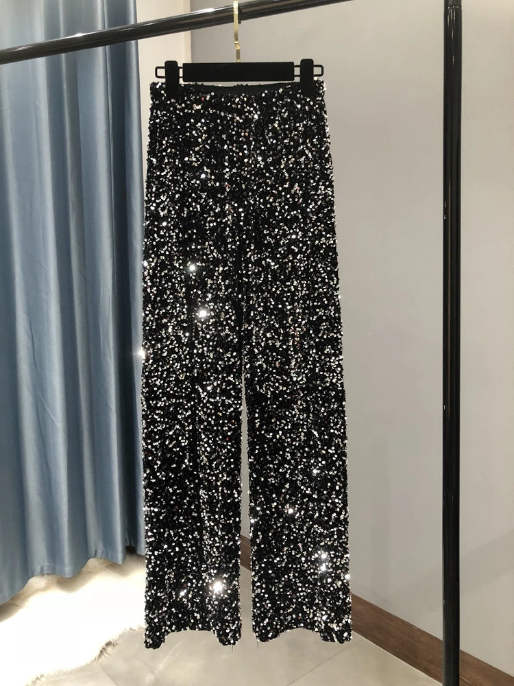 ✨ Women’s High-Waist Sequin Wide-Leg Pants – Sparkling Fashion Statement, Korean Style Party & Casual Wear