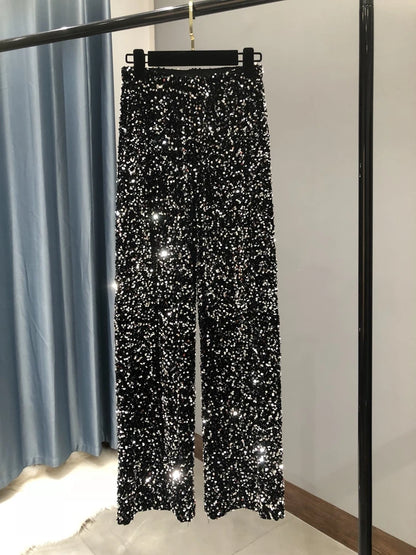 ✨ Women’s High-Waist Sequin Wide-Leg Pants – Sparkling Fashion Statement, Korean Style Party & Casual Wear
