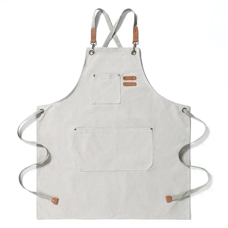 Heavy-Duty Canvas Kitchen & Work Apron – Unisex Chef, Barista, Barber & Workshop Apron with Cross-Back Design & Pockets