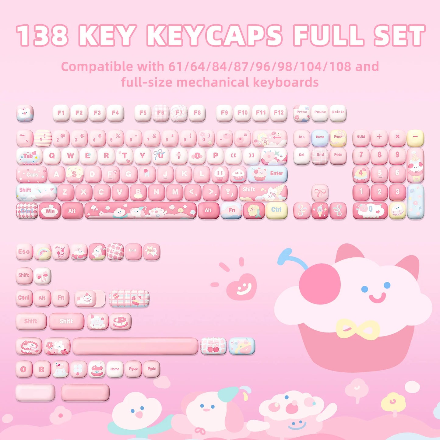 YUNZII Pink Ice Cream Keycaps  138 Key PBT Dye Sub