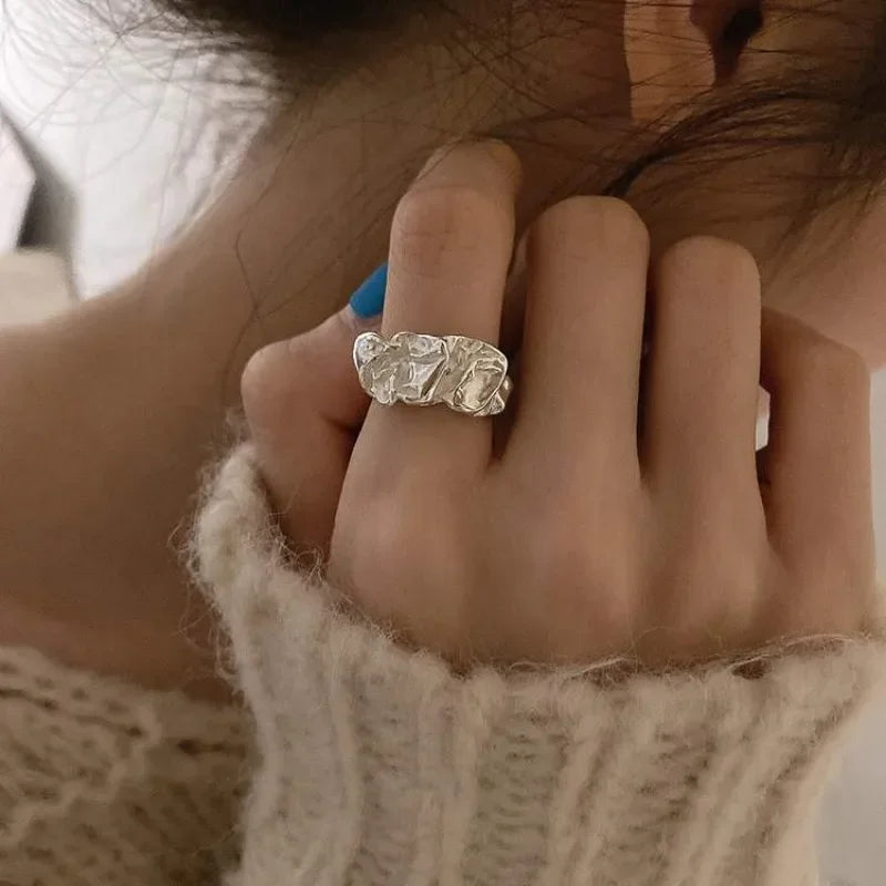 Chunky Irregular Silver Ring – Adjustable Open Band (One-Size)