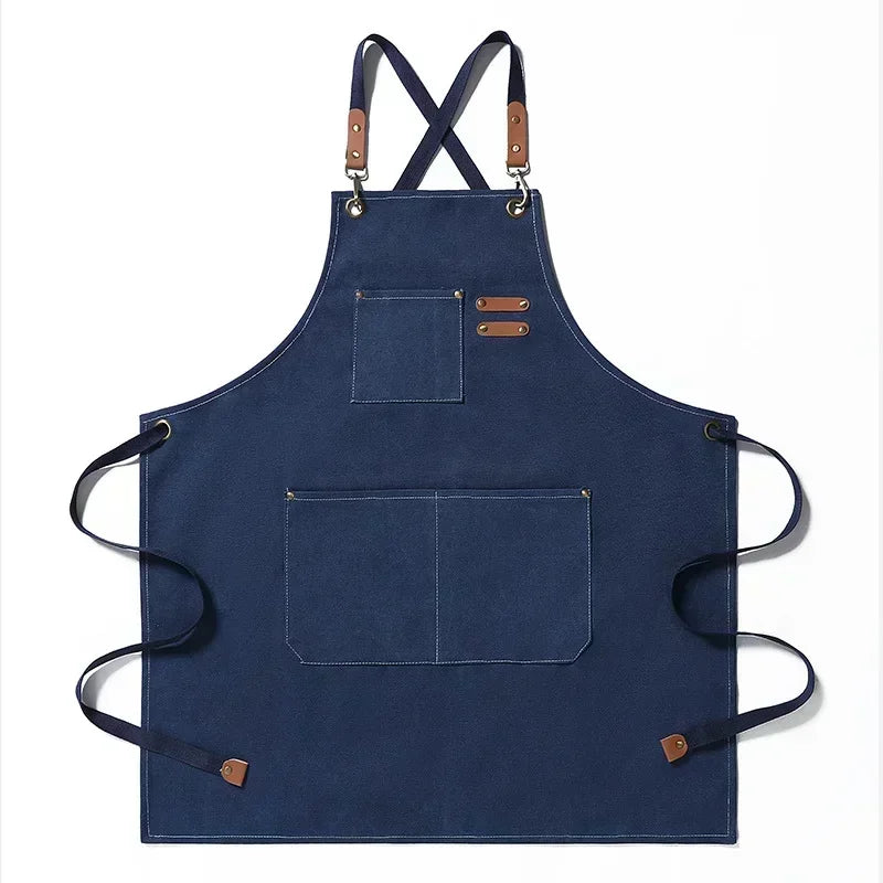 Heavy-Duty Canvas Kitchen & Work Apron – Unisex Chef, Barista, Barber & Workshop Apron with Cross-Back Design & Pockets