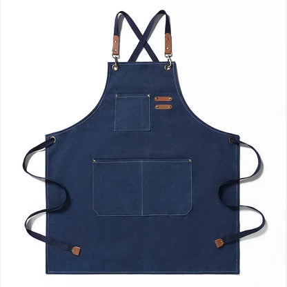 Heavy-Duty Canvas Kitchen & Work Apron – Unisex Chef, Barista, Barber & Workshop Apron with Cross-Back Design & Pockets
