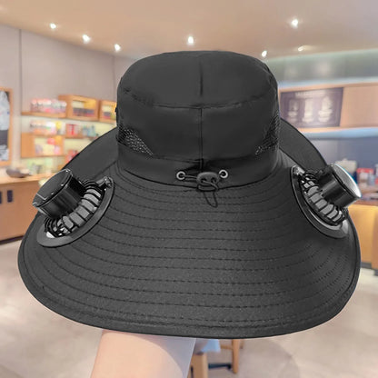 Outdoor Solar & USB Rechargeable Double Fan Sun Hat – Cooling Fisherman Hat for Travel, Fishing & Camping