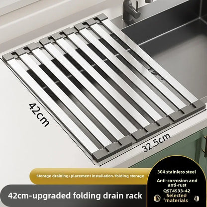 Foldable Stainless Steel Sink Drain Rack – Retractable Dish Drying Basket for Kitchen