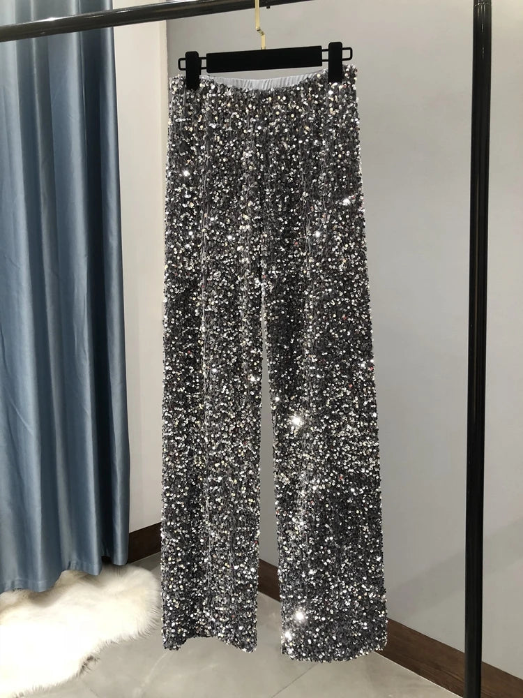 ✨ Women’s High-Waist Sequin Wide-Leg Pants – Sparkling Fashion Statement, Korean Style Party & Casual Wear
