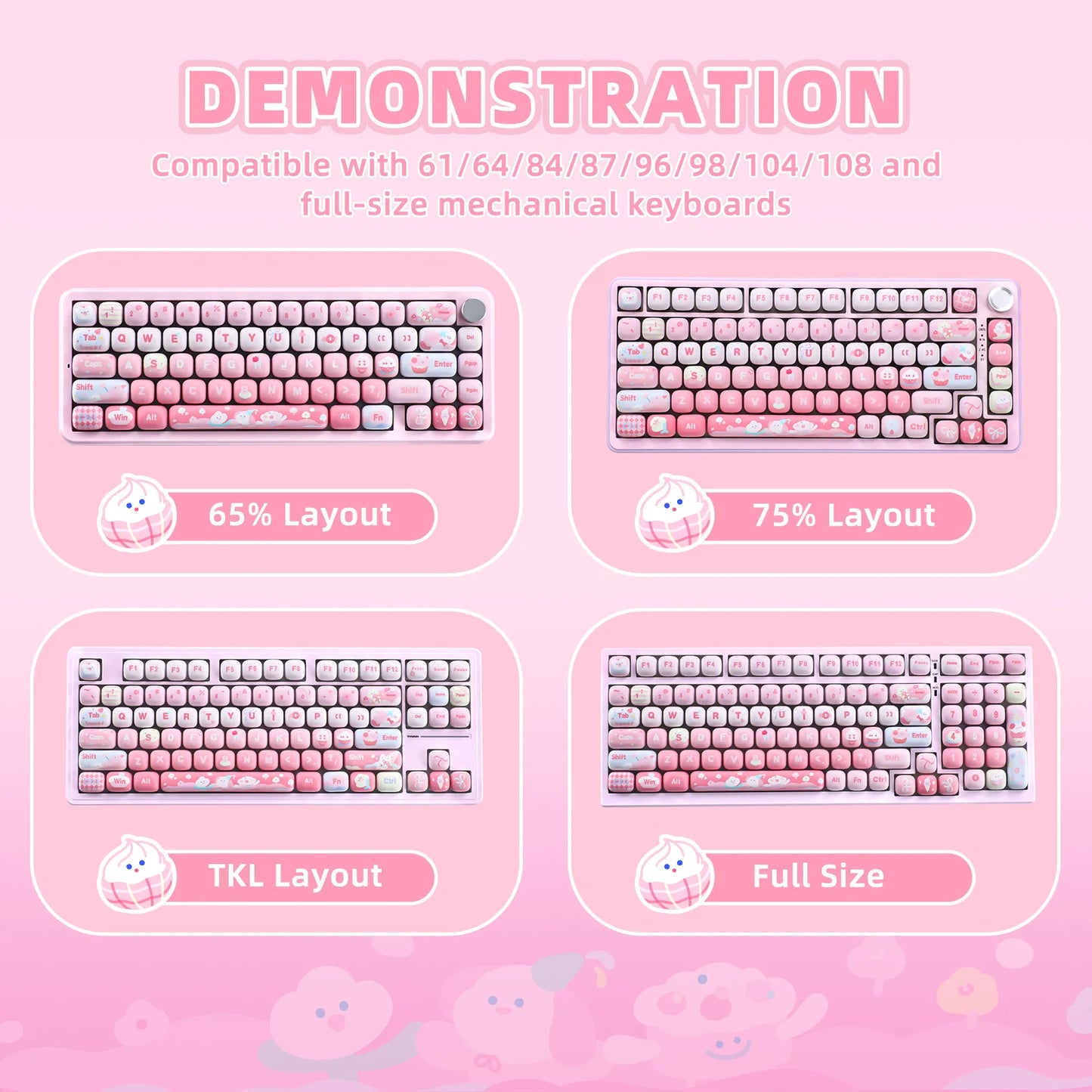 YUNZII Pink Ice Cream Keycaps  138 Key PBT Dye Sub