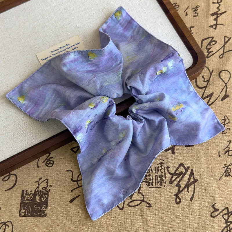 French-Style Satin Scrunchie with Pearl Square Elastic Ponytail Holder