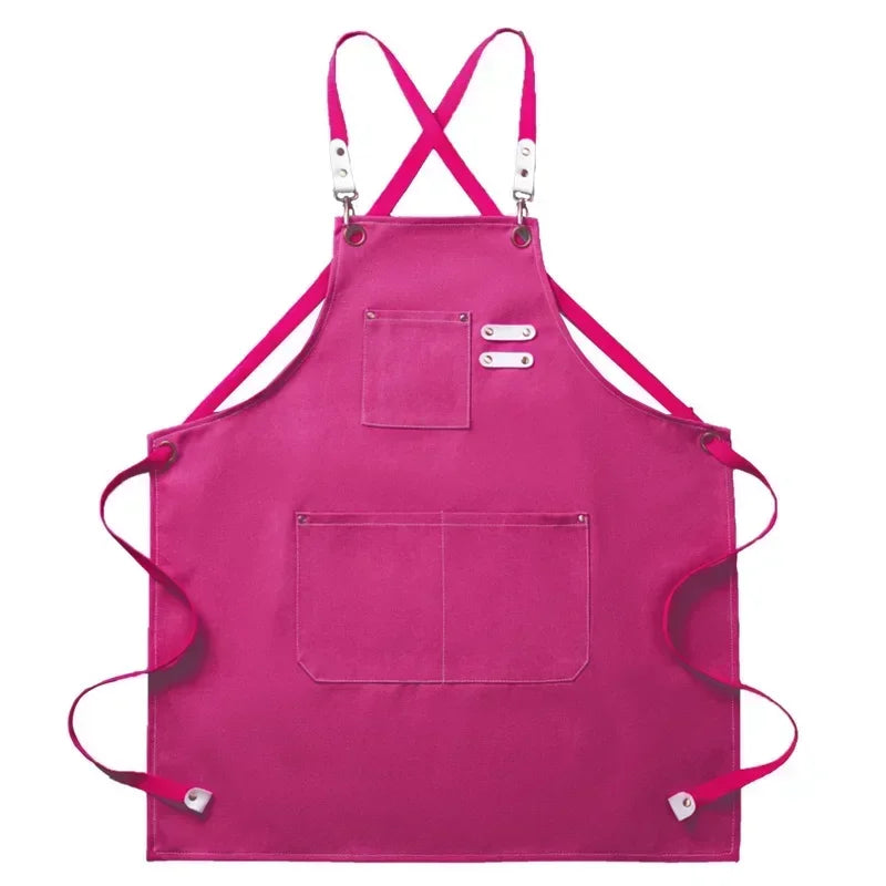 Heavy-Duty Canvas Kitchen & Work Apron – Unisex Chef, Barista, Barber & Workshop Apron with Cross-Back Design & Pockets