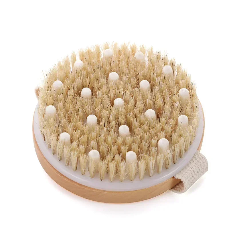 2-in-1 Dry Skin Body Massage Brush – Natural Bristle Anti-Cellulite Exfoliating Tool
