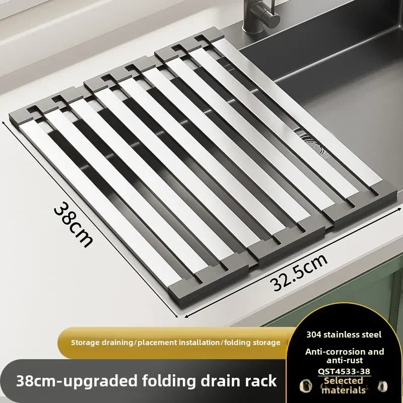 Foldable Stainless Steel Sink Drain Rack – Retractable Dish Drying Basket for Kitchen