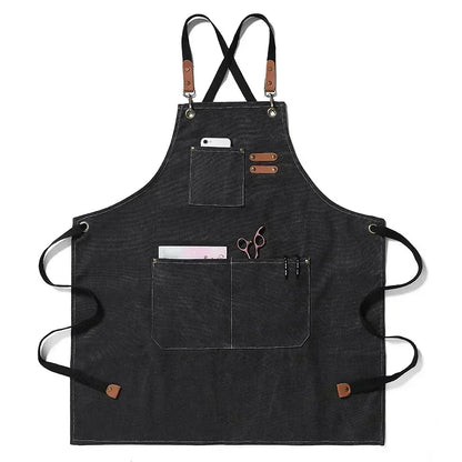 Heavy-Duty Canvas Kitchen & Work Apron – Unisex Chef, Barista, Barber & Workshop Apron with Cross-Back Design & Pockets