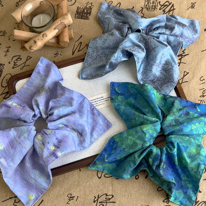 French-Style Satin Scrunchie with Pearl Square Elastic Ponytail Holder