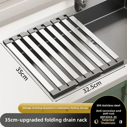 Foldable Stainless Steel Sink Drain Rack – Retractable Dish Drying Basket for Kitchen