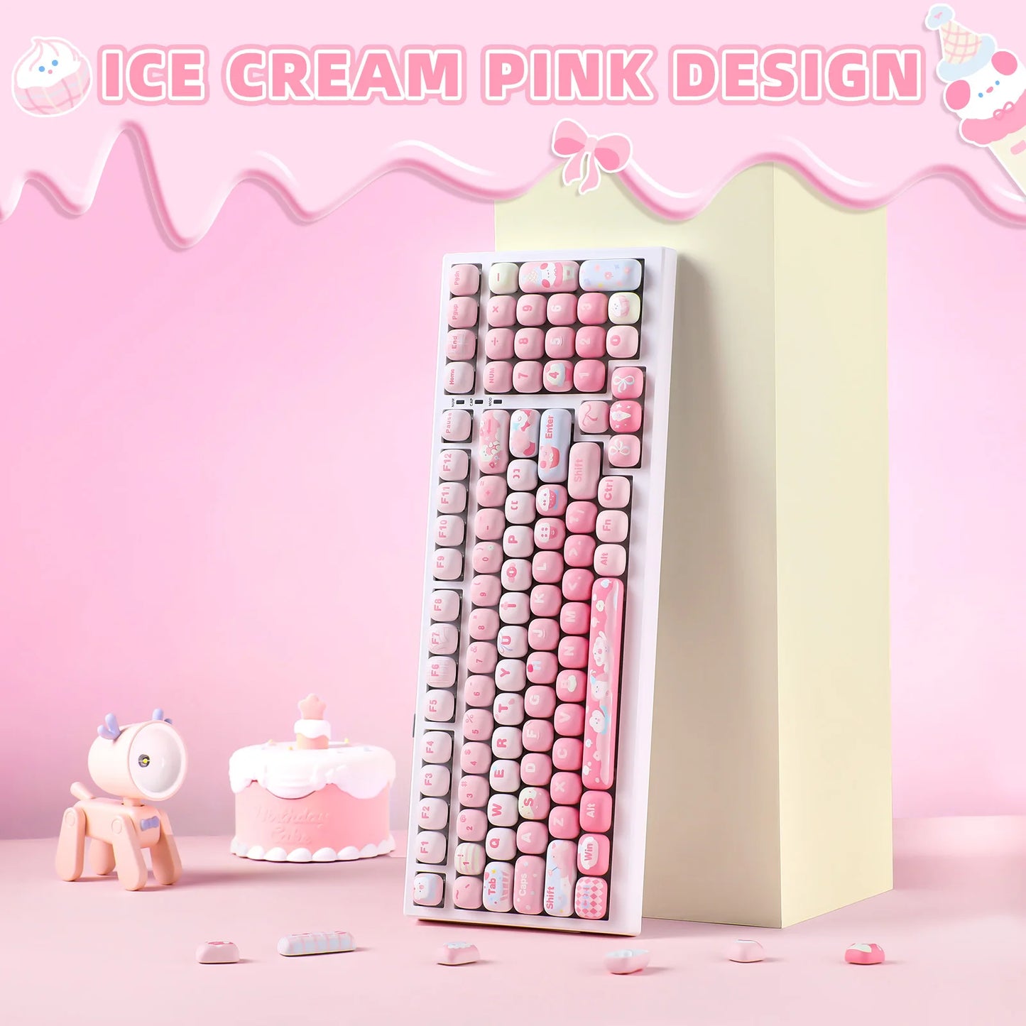 YUNZII Pink Ice Cream Keycaps  138 Key PBT Dye Sub