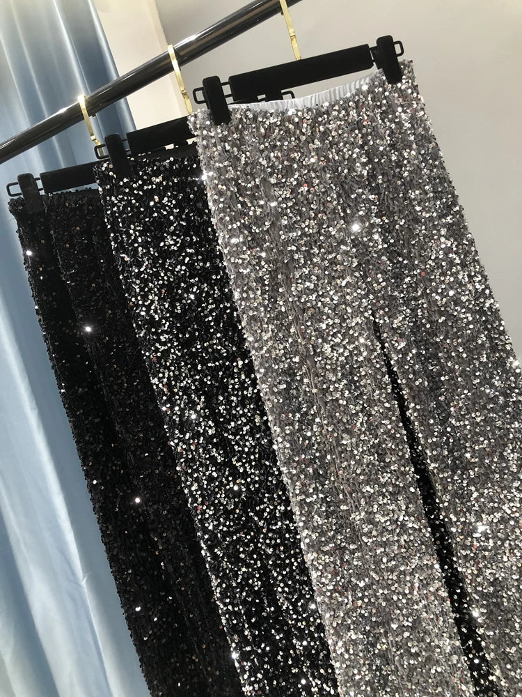 ✨ Women’s High-Waist Sequin Wide-Leg Pants – Sparkling Fashion Statement, Korean Style Party & Casual Wear