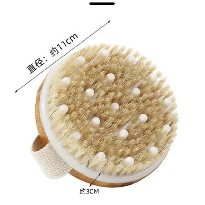 2-in-1 Dry Skin Body Massage Brush – Natural Bristle Anti-Cellulite Exfoliating Tool