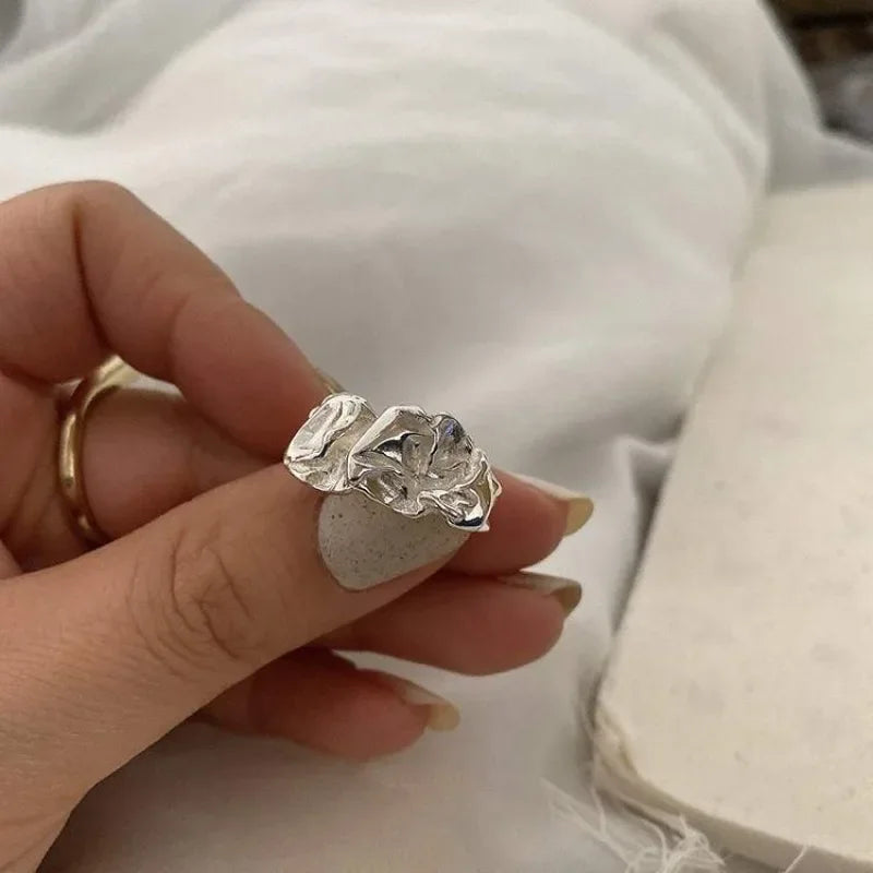Chunky Irregular Silver Ring – Adjustable Open Band (One-Size)