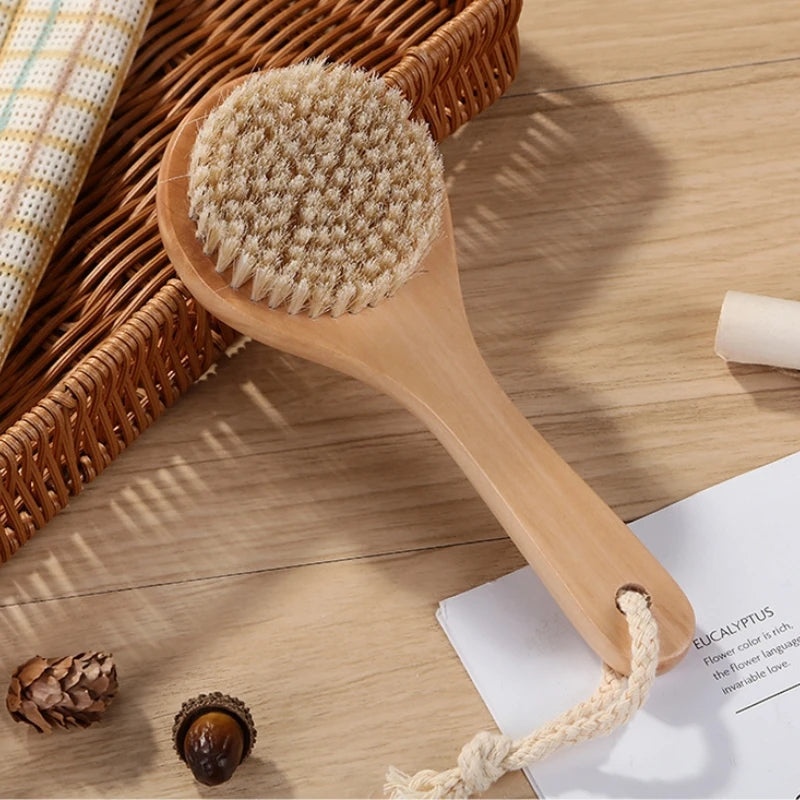 2-in-1 Dry Skin Body Massage Brush – Natural Bristle Anti-Cellulite Exfoliating Tool