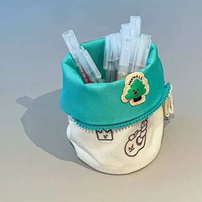 Large Vertical Pencil Case with Flip Cover and Embroidery - Creative Stationery Storage Multifunctional Back To School Supplies
