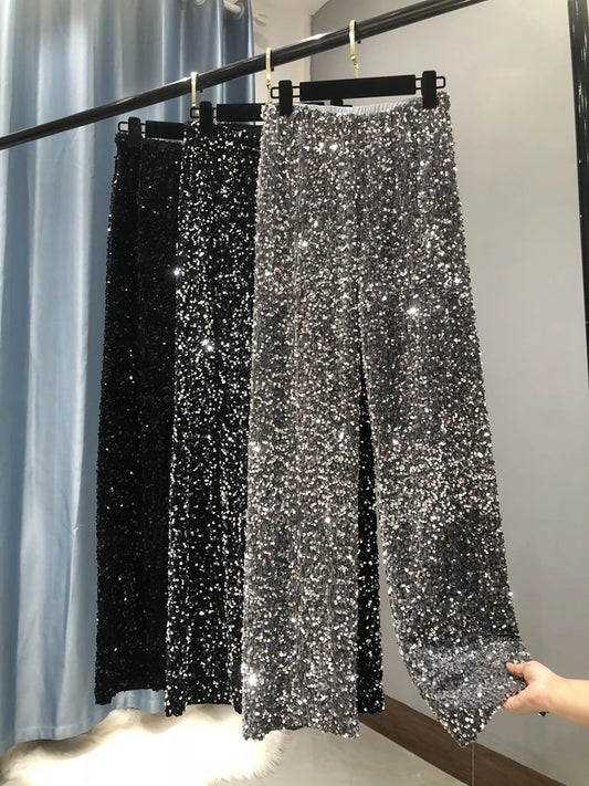 ✨ Women’s High-Waist Sequin Wide-Leg Pants – Sparkling Fashion Statement, Korean Style Party & Casual Wear
