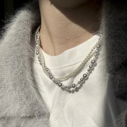 Layered Imitation Pearl Choker Necklace, Magnetic Clasp